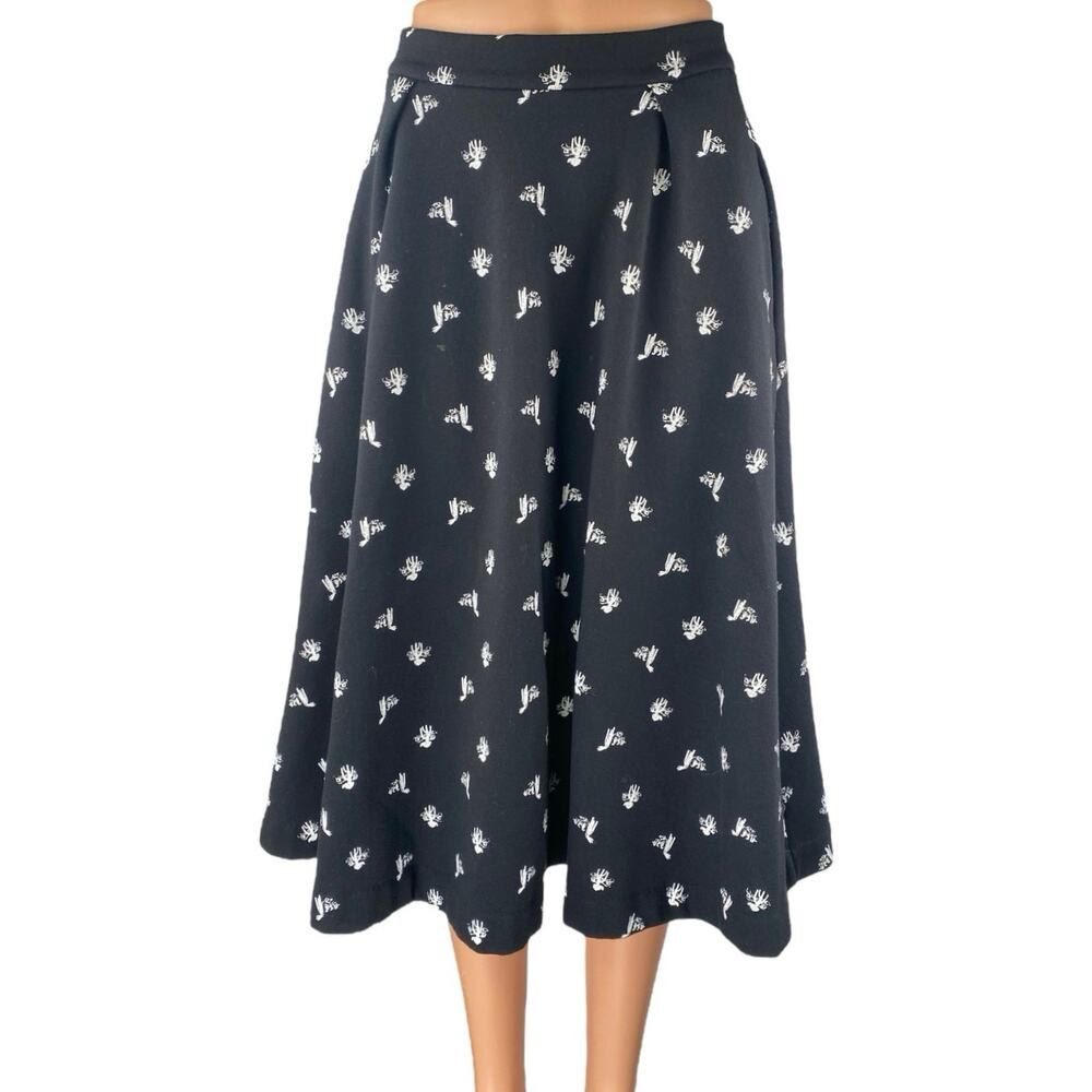 & Other Stories Women's Black Floral High Waist Midi A-line Flared Skirt Size 6